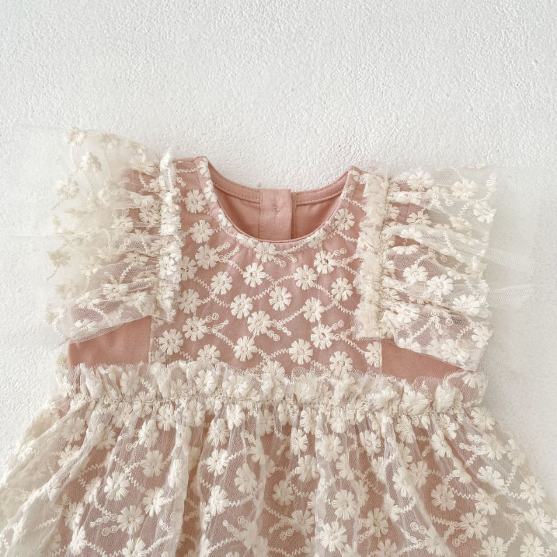 【BABY】夏新作 レース刺繍ロンパースワンピースSK080105