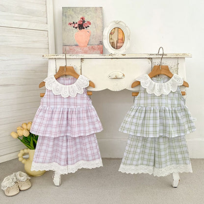 【BABY&KID】夏新作フリル襟チェックセットアップSK106406
