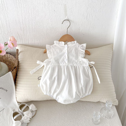 【BABY】夏新作 花柄刺繍サイドリボン ロンパースSK062305