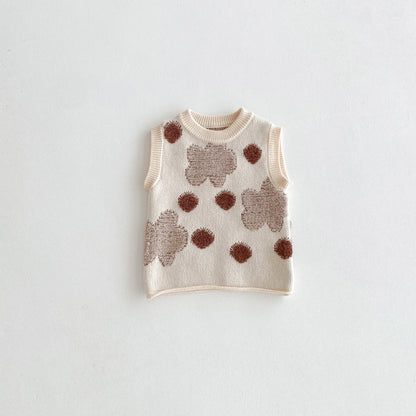 【BABY&KID】花柄ベスト&パフ袖トップス&ニットパンツ3点セットSK100332