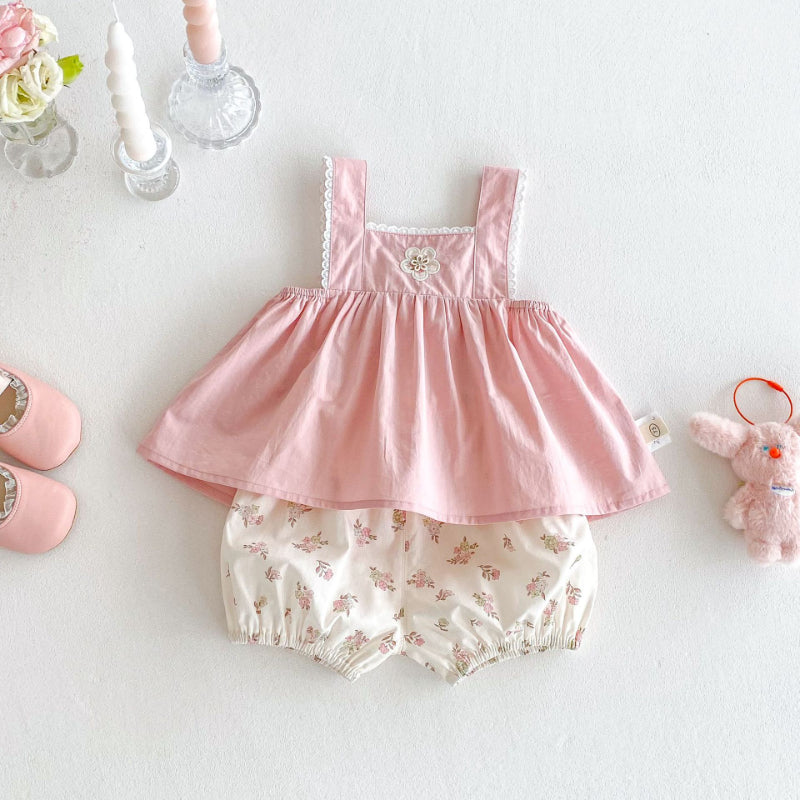 【BABY&KID】夏新作 無地キャミソール、花柄ショートパンツSK080614