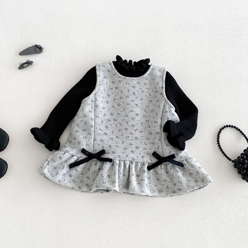 【BABY】冬新作小花柄裏起毛ワンピース、ハイネックニットSK108313