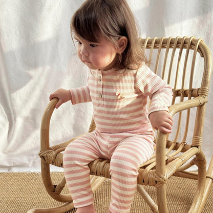 【BABY】北欧風ポニー刺繍ボーダーロンパース、レギンスSK101320