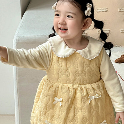 【BABY】冬新作キルティング蝶結びジャンパースカートSK103123