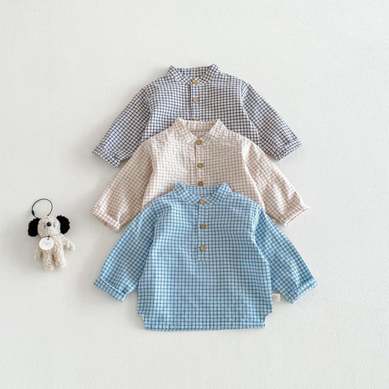 【BABY&KID】韓国風スタンドカラーチェックシャツSK104113
