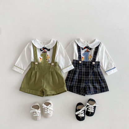 【BABY&KID】韓国風リボンタイシャツ、サロペットショーツSK103522