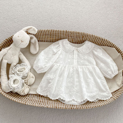 【BABY】翻襟蝶結び刺繍ロンパーススカートSK092815