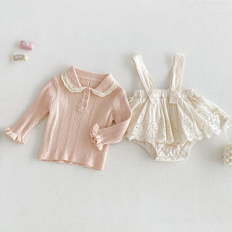 【BABY】襟付きニット＆フリルサロペットロンパースSK106815