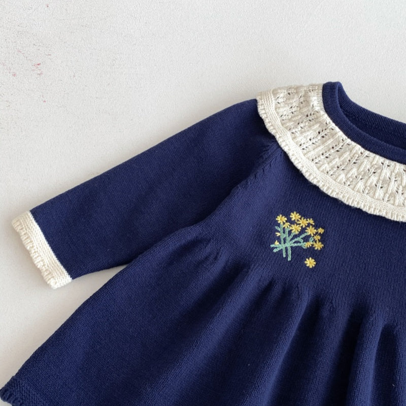 【BABY&KID】小花刺繍ニットワンピースSK092701