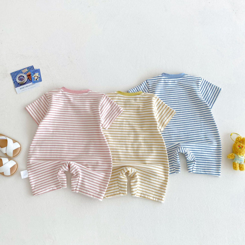【BABY】夏新作 ストライプワッペンロンパースSK070121