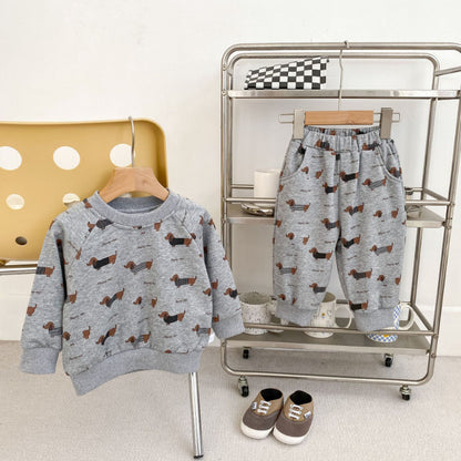 【BABY&KID】キュートなダックスフンドプリントセットアップSK092721