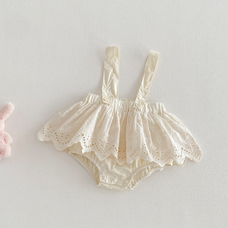 【BABY】夏新作 パフスリーブTシャツ＆レースサロペットショートパンツSK104817