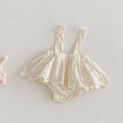 【BABY】夏新作 パフスリーブTシャツ＆レースサロペットショートパンツSK104817