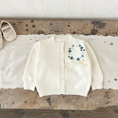 【BABY】コットン刺繍フリルニットカーディガンSK100820