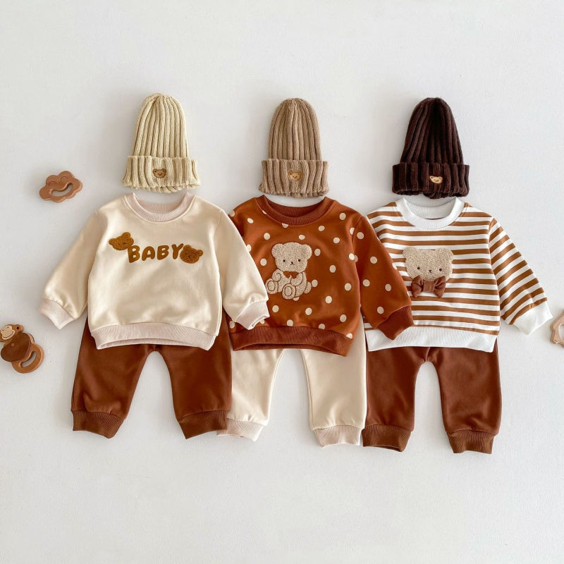 【BABY&KID】クマ柄ボーダー、ドットセットアップSK032203
