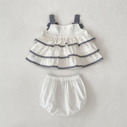 【BABY&KID】夏新作 可愛い刺繍キャミトップス＆ショートパンツSK080114