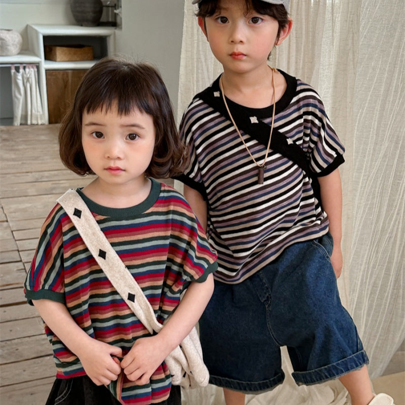 【BABY&KID】夏新作 カラフルボーダー半袖TシャツSK080505