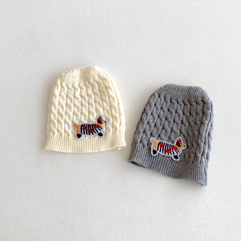 【BABY】ワンちゃん刺繍ニットカバーオール＆帽子SK092505