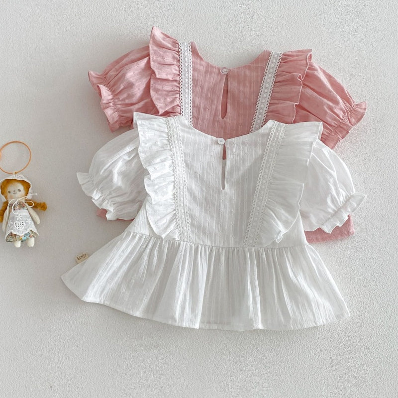 【BABY&KID】夏新作 フリルスリーブスクエアネックブラウス、デニムパンツSK105216