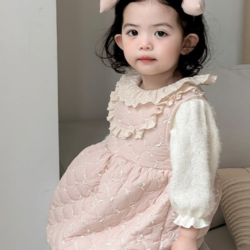 【BABY】冬新作レース襟キルティング裏起毛ワンピースSK102723