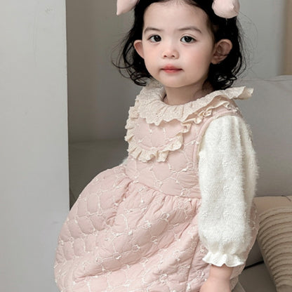 【BABY】冬新作レース襟キルティング裏起毛ワンピースSK102723