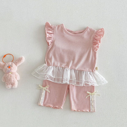 【BABY&KID】夏新作 レース切替Tシャツ&ショートパンツSK105116