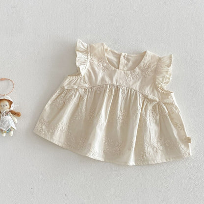 【BABY&KID】夏新作 ジャカードフリルスリーブブラウス、刺繍デニムパンツSK105215