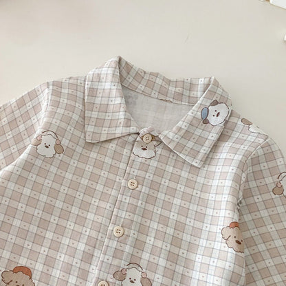 【BABY】いぬチェックシャツ&いぬサロペットパンツSK100427