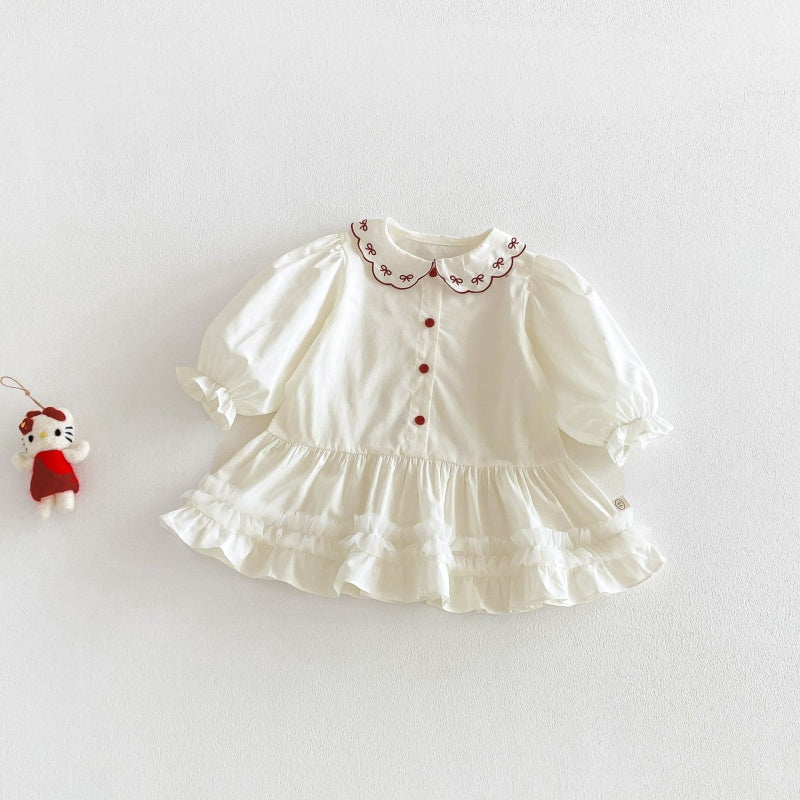 【BABY&KID】韓国風刺繍丸襟ワンピースSK104126