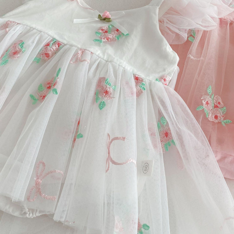 【BABY】夏新作 フラワー刺繍プリンセスロンパースワンピSK081708
