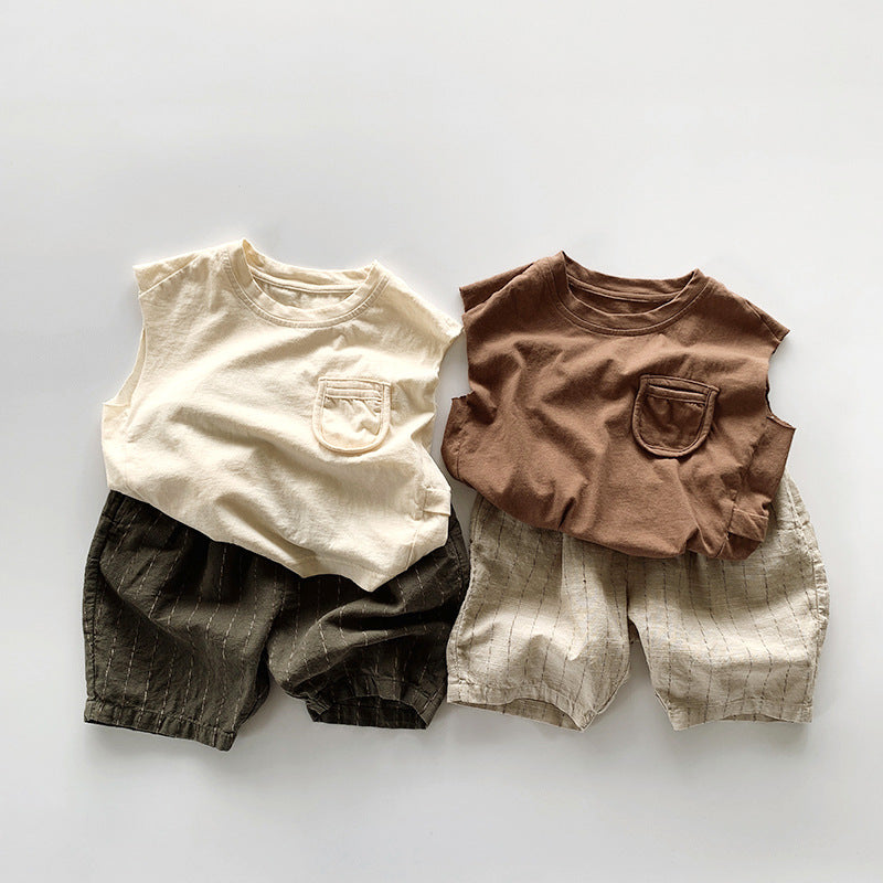 【BABY&KID】夏新作 ポケット付きノースリーブTシャツSK080817