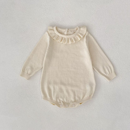 【BABY】フリル襟長袖ニットロンパース、ソックスSK100725