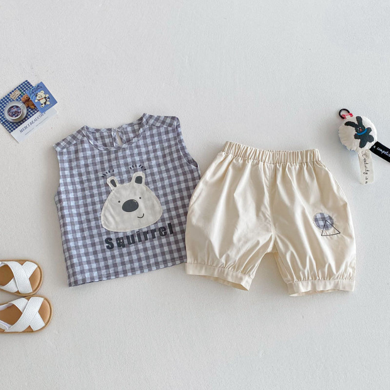 【BABY&KID】夏新作 チェッククマトップス＆パンツセットSK080605