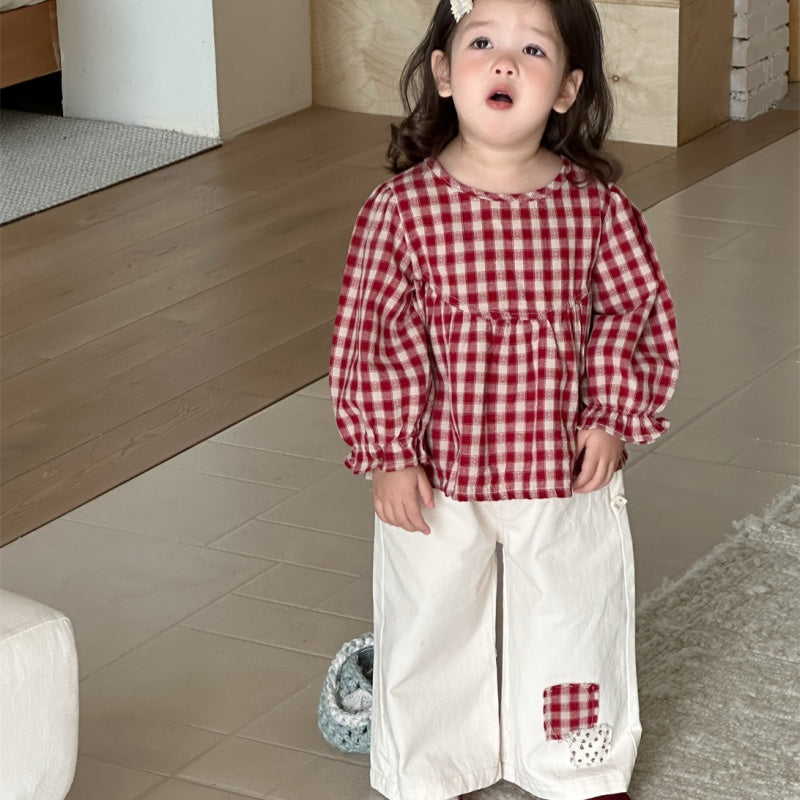 【BABY&KID】レッドチェックブラウス、ベージュパンツSK100839