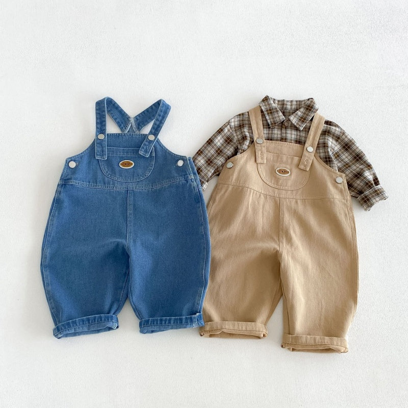 【BABY&KID】無地サロペット、ワッペンチェックシャツSK106613