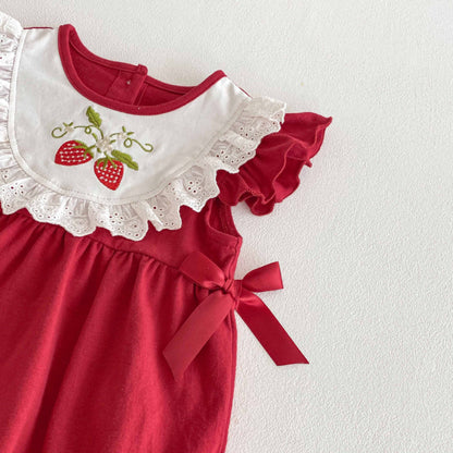 【BABY】夏新作 いちご刺繍ロンパースSK081507