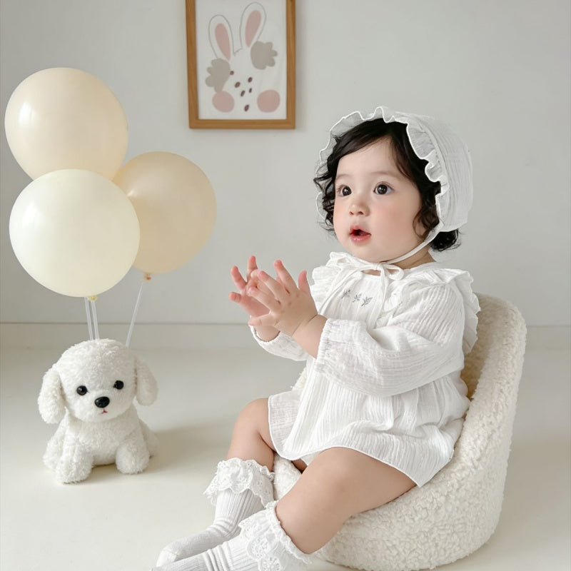 【BABY】小花刺繍ロンパース＆帽子SK106701
