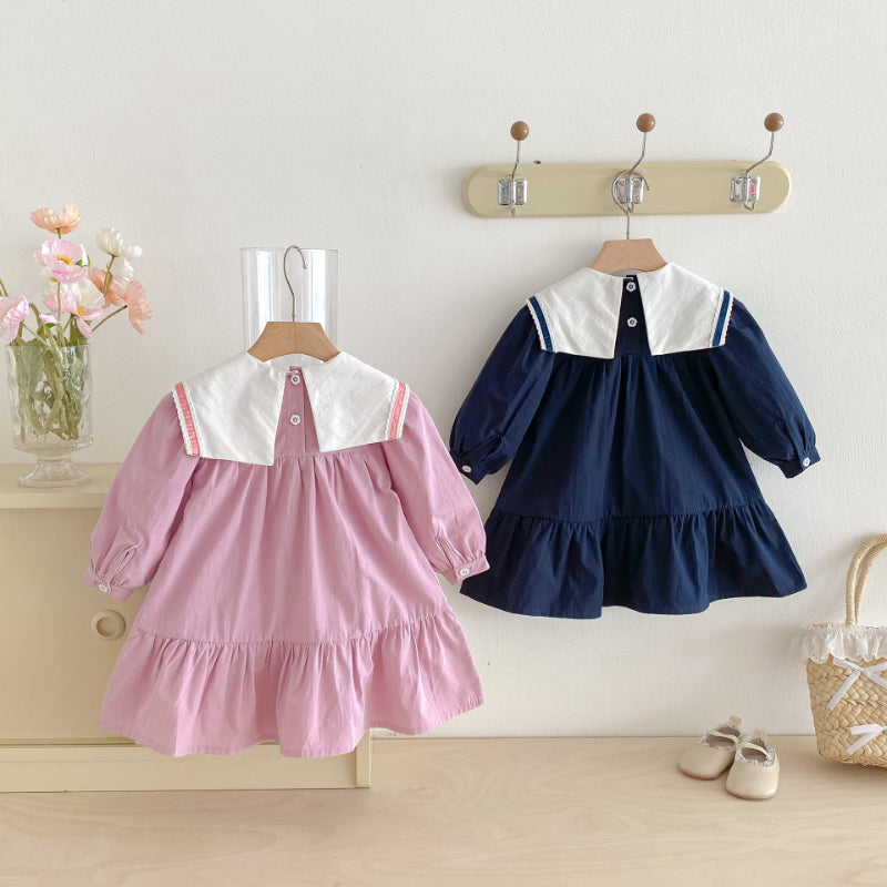 【BABY&KID】学院風カラー蝶結びワンピースSK011025
