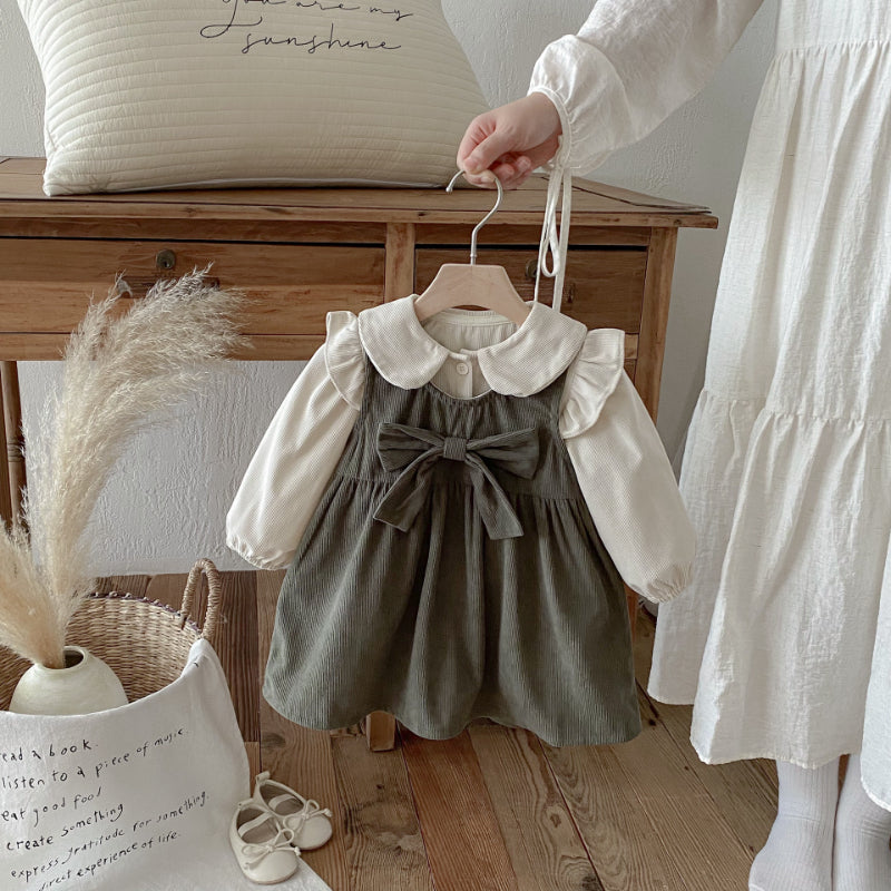 【BABY&KID】コーデュロイ蝶結びワンピース/ベージュトップスSK011027