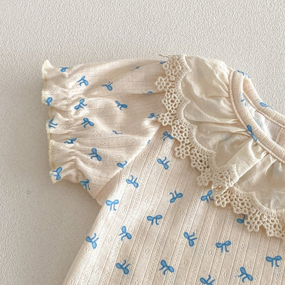 【BABY】夏新作総柄蝶結びTシャツ＆サロペットロンパースSK104511