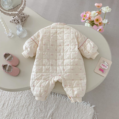 【BABY】蝶結びプリント立体フラワーカバーオールSK102926