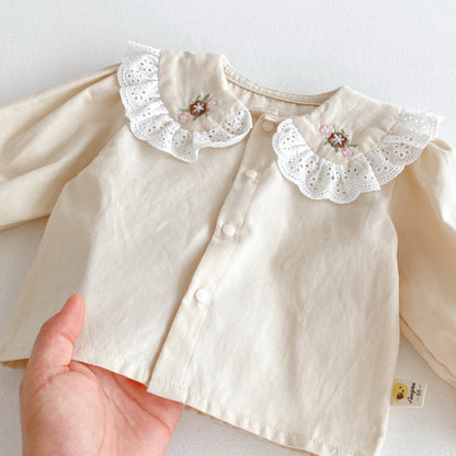 【BABY】花刺繍サロペット＆レース襟ブラウスSK092516