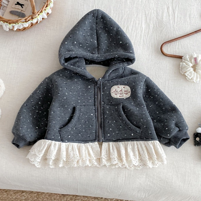 【BABY】冬新作花柄レースフード付き裏起毛アウターSK102721