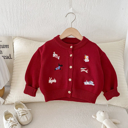 【BABY】いぬ刺繍ニットカーデSK101426