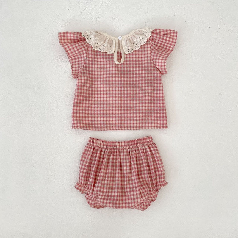 【BABY&KID】夏新作フリル襟チェックセットアップSK105408