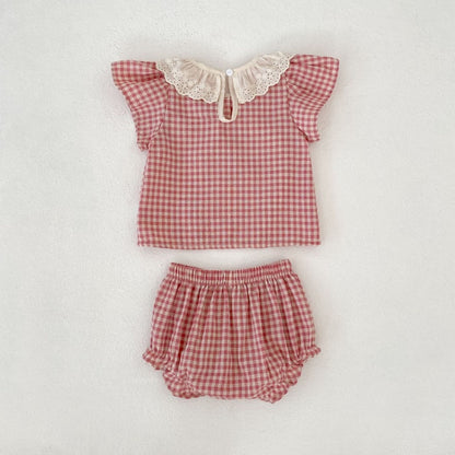 【BABY&KID】夏新作フリル襟チェックセットアップSK105408