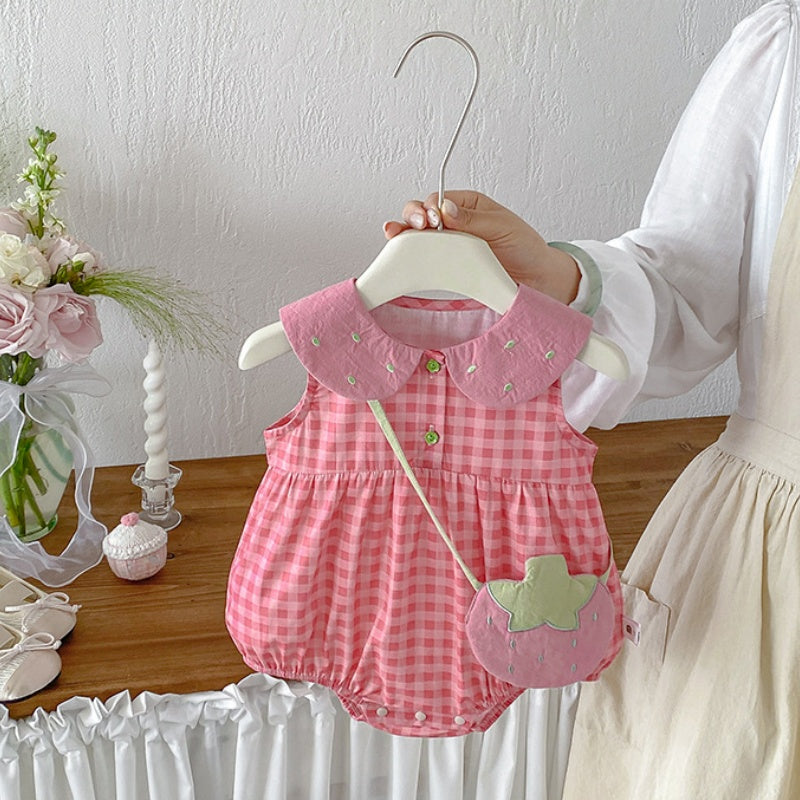 【BABY】夏新作コットンチェックロンパース、ワンピースSK105706