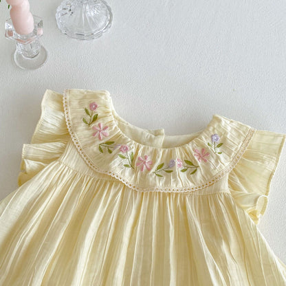 【BABY】夏新作 ラウンドネック刺繍フリルロンパースSK070110