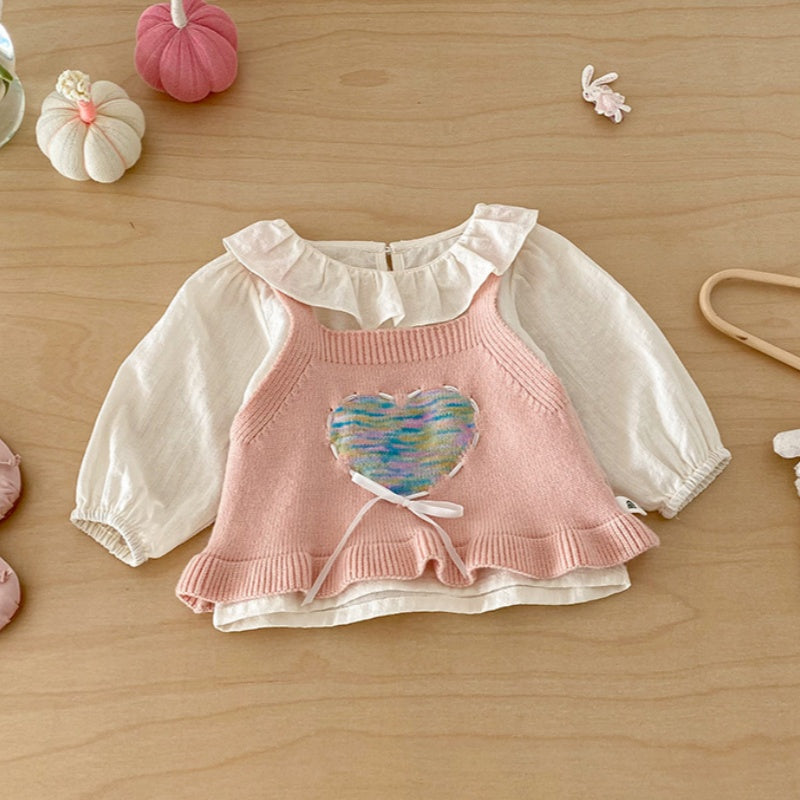 【BABY】ハートニットベスト＆フリルシャツ、ハート刺繍デニムSK103713
