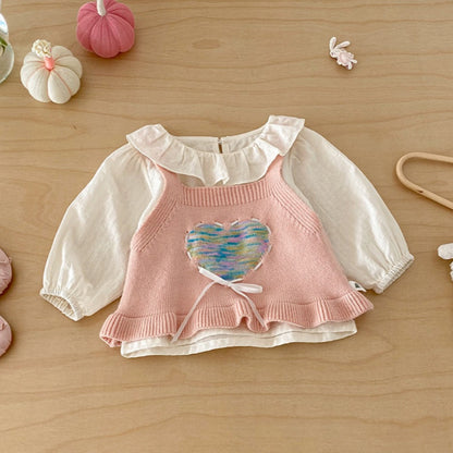 【BABY】ハートニットベスト＆フリルシャツ、ハート刺繍デニムSK103713